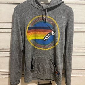 Aviator Nation  relaxed Gray Hoodie with Rainbow Stripes